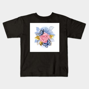 Pink Roses with Butterflies Kids T-Shirt